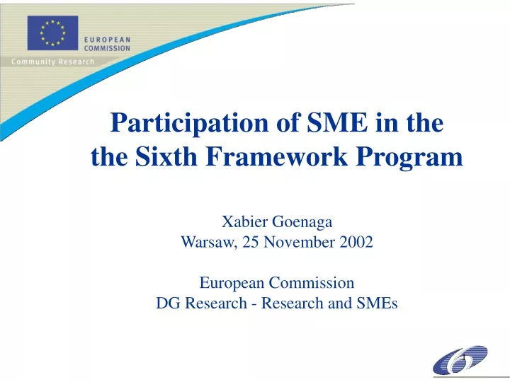 participation of sme in the the sixth framework