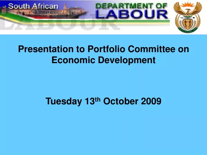 presentation to portfolio committee on economic development