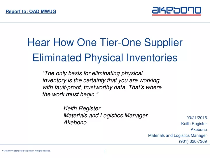 hear how one tier one supplier eliminated physical inventories