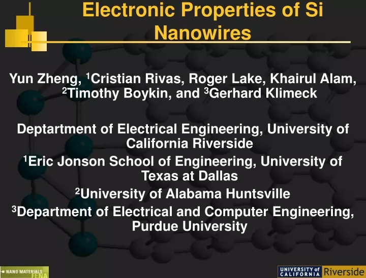 electronic properties of si nanowires
