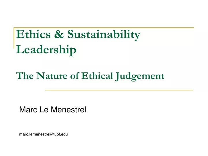 ethics sustainability leadership the nature of ethical judgement