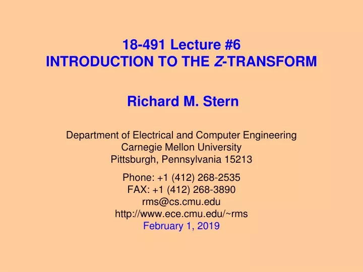 18 491 lecture 6 introduction to the z transform