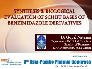 SYNTHESIS &amp; BIOLOGICAL EVALUATION OF SCHIFF BASES OF BENZIMIDAZOLE DERIVATIVES