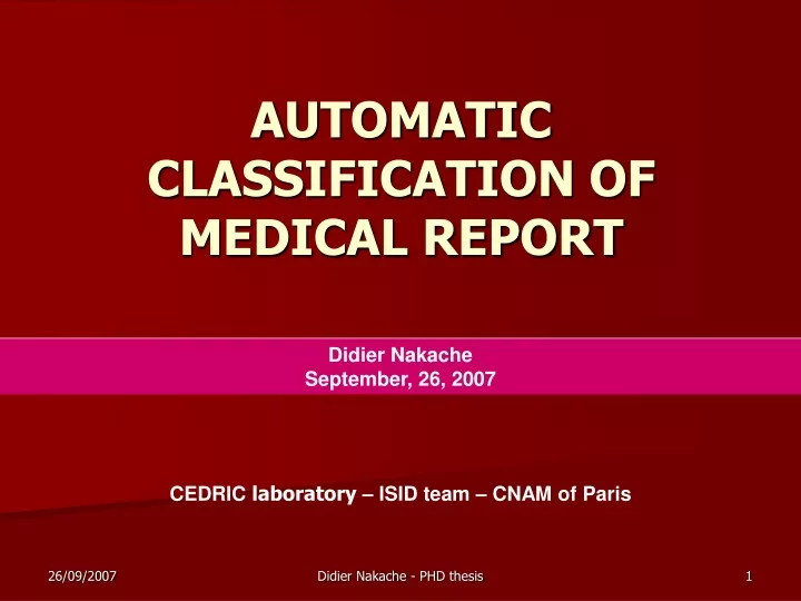 automatic classification of medical report