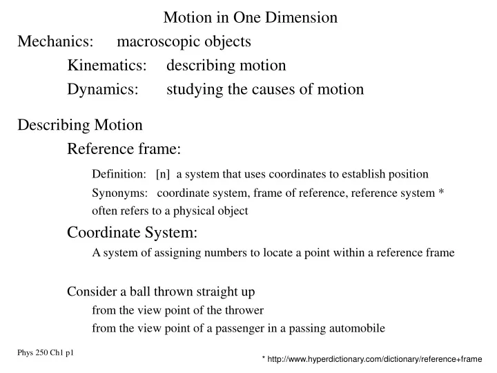 motion in one dimension mechanics macroscopic