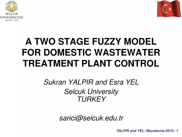 a two stage fuzzy model for domestic wastewater treatment plant control