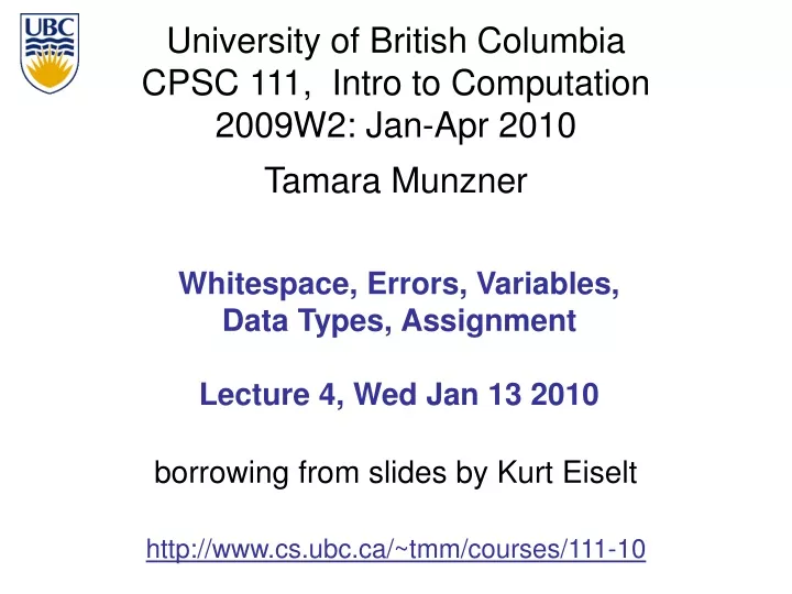 whitespace errors variables data types assignment lecture 4 wed jan 13 2010