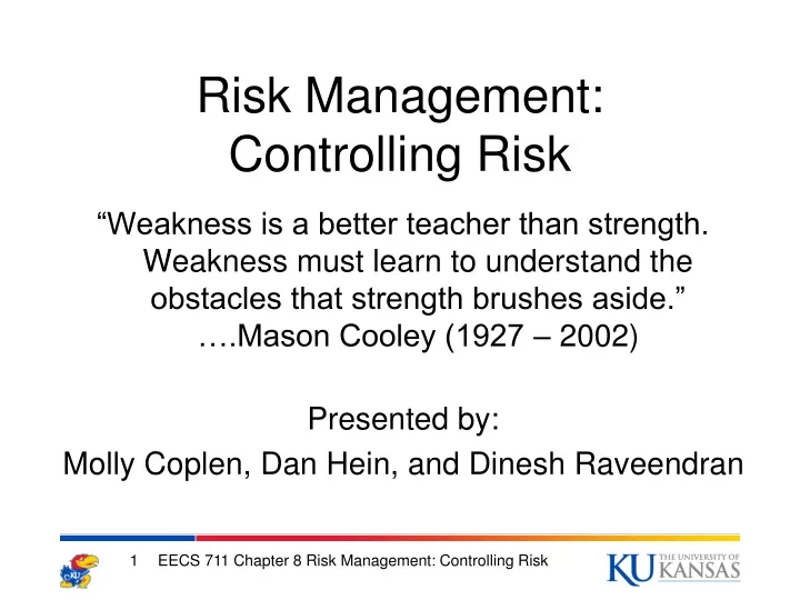 risk management controlling risk