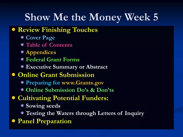 show me the money week 5
