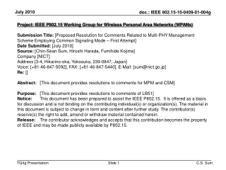 Project: IEEE P802.15 Working Group for Wireless Personal Area Networks (WPANs)‏