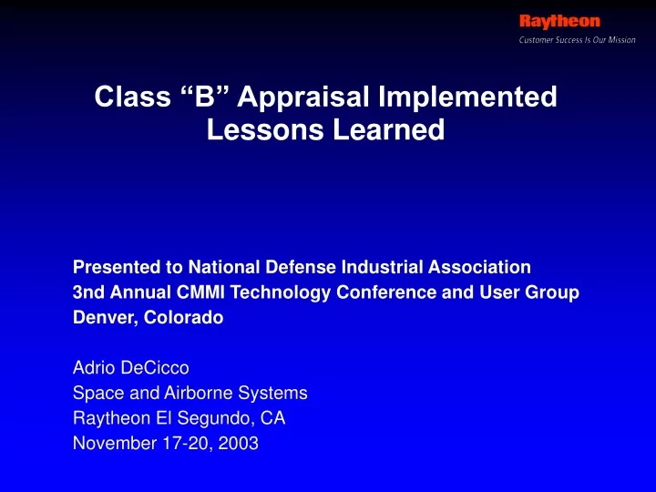 class b appraisal implemented lessons learned