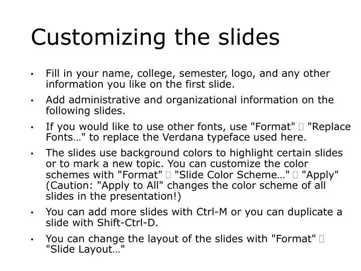 customizing the slides