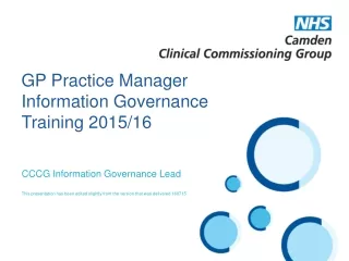 GP Practice Manager Information Governance Training 2015/16