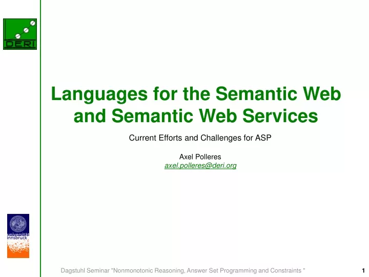 languages for the semantic web and semantic web services
