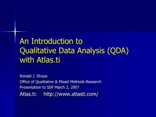 An Introduction to  Qualitative Data Analysis (QDA) with Atlas.ti