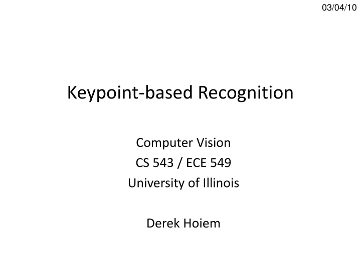 keypoint based recognition
