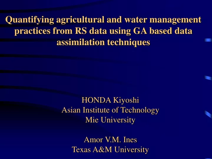 quantifying agricultural and water management