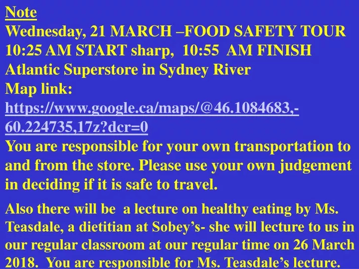 note wednesday 21 march food safety tour