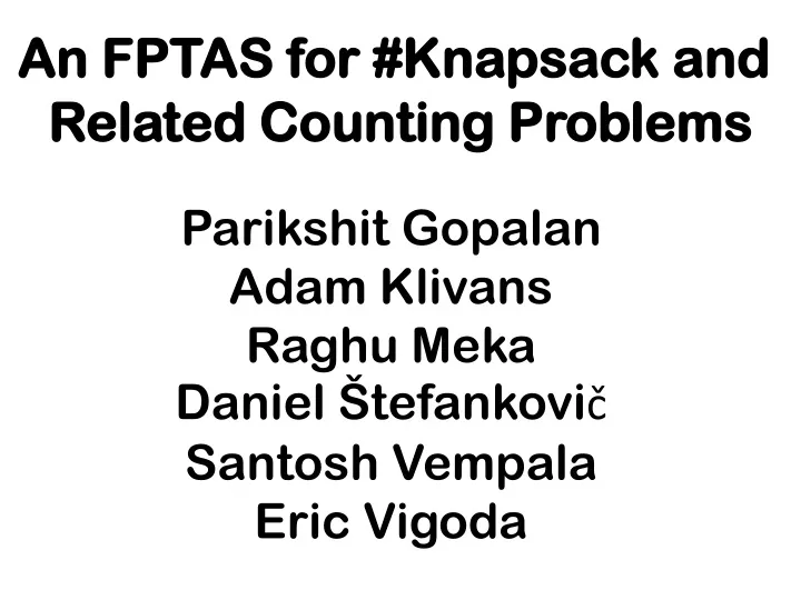 an fptas for knapsack and related counting