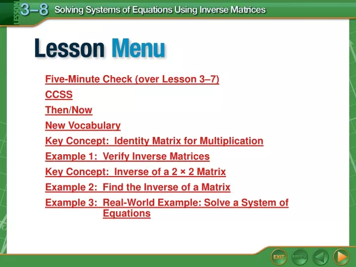 lesson menu