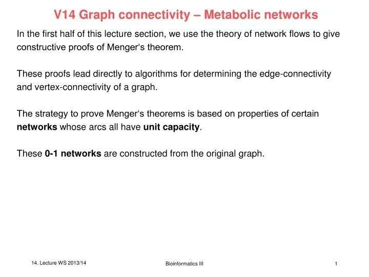 v14 graph connectivity metabolic networks