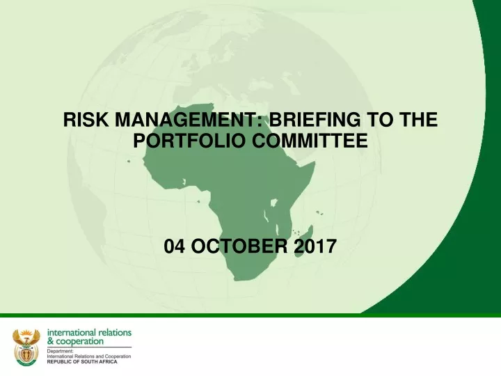 risk management briefing to the portfolio committee 04 october 2017