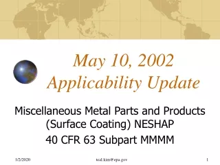 May 10, 2002 Applicability Update