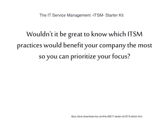 The IT Service Management -ITSM- Starter Kit