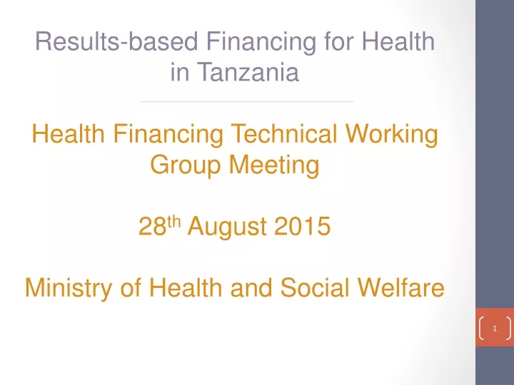 results based financing for health in tanzania