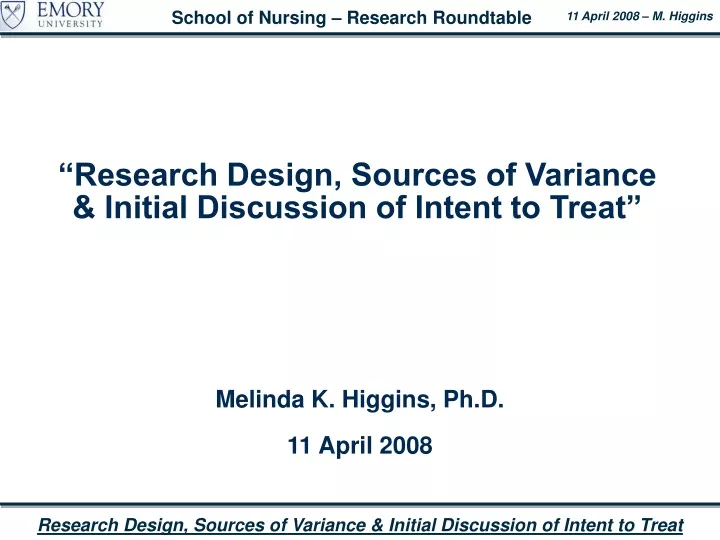 research design sources of variance initial discussion of intent to treat