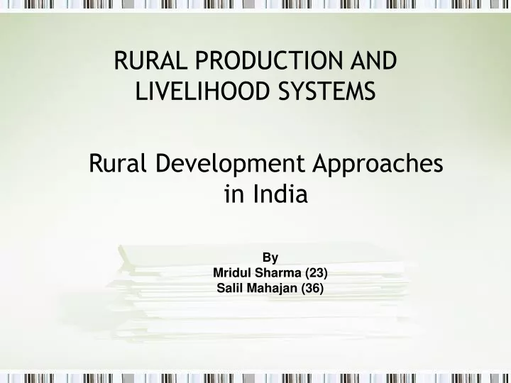 rural production and livelihood systems