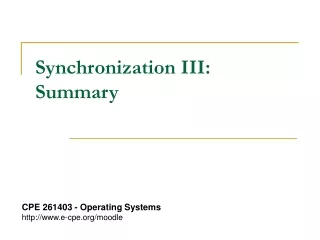 Synchronization III: Summary