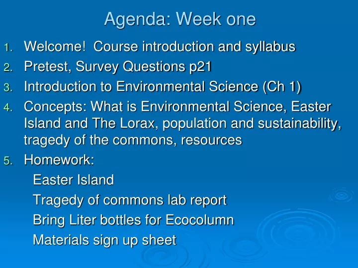 agenda week one
