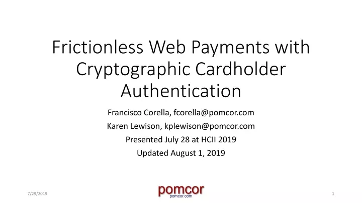 frictionless web payments with cryptographic cardholder authentication