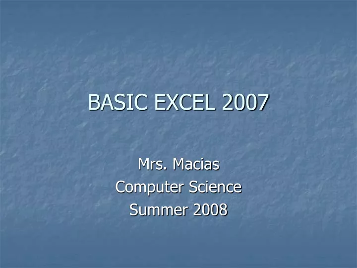 basic excel 2007