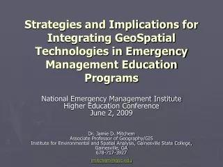 National Emergency Management Institute  Higher Education Conference June 2, 2009