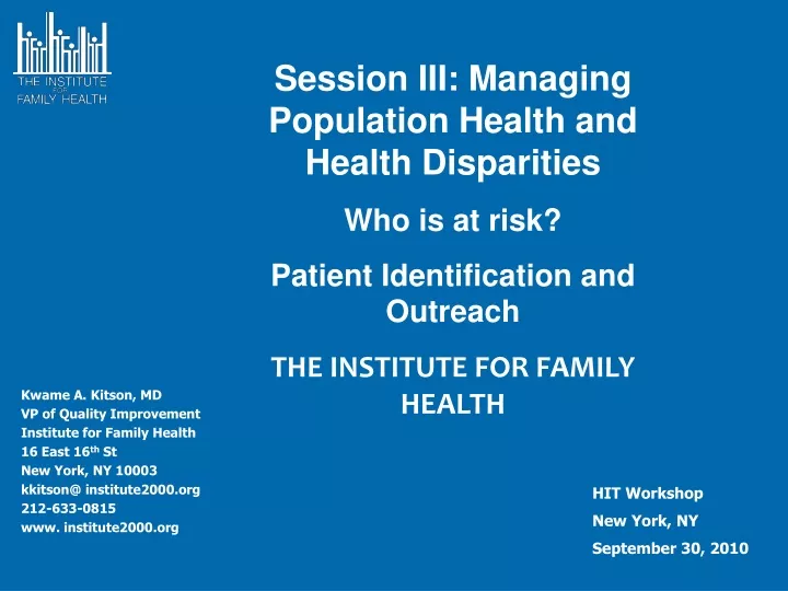 session iii managing population health and health