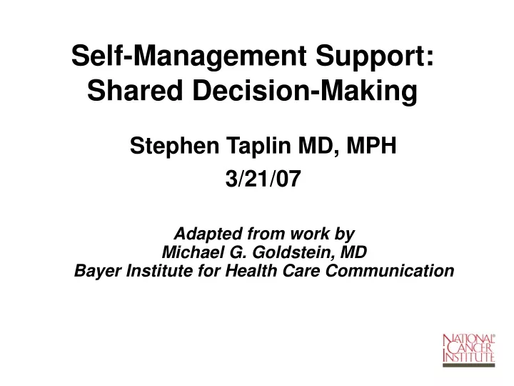 self management support shared decision making