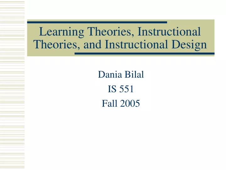 learning theories instructional theories and instructional design