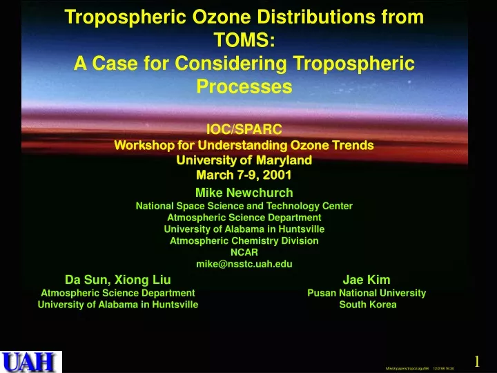 tropospheric ozone distributions from toms a case