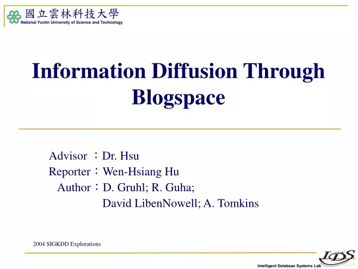information diffusion through blogspace