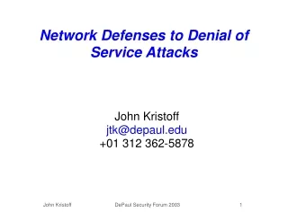 Network Defenses to Denial of Service Attacks