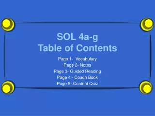 SOL 4a-g Table of Contents