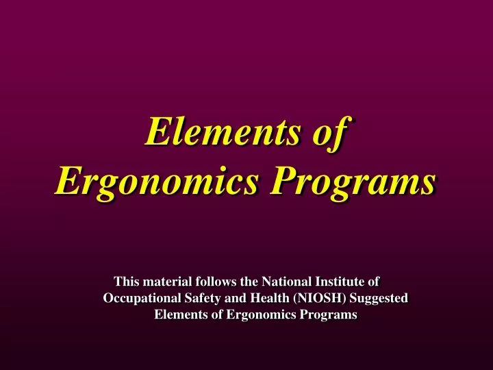 elements of ergonomics programs