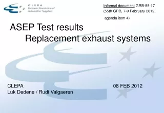 ASEP Test results 	Replacement exhaust systems