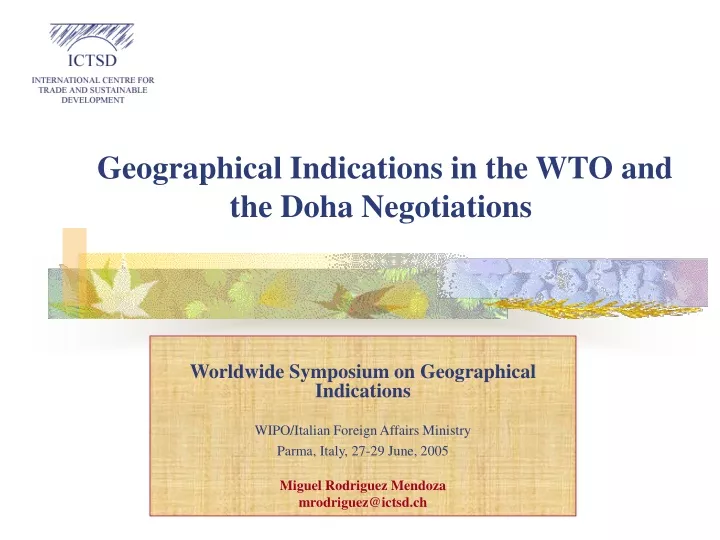 geographical indications in the wto and the doha negotiations