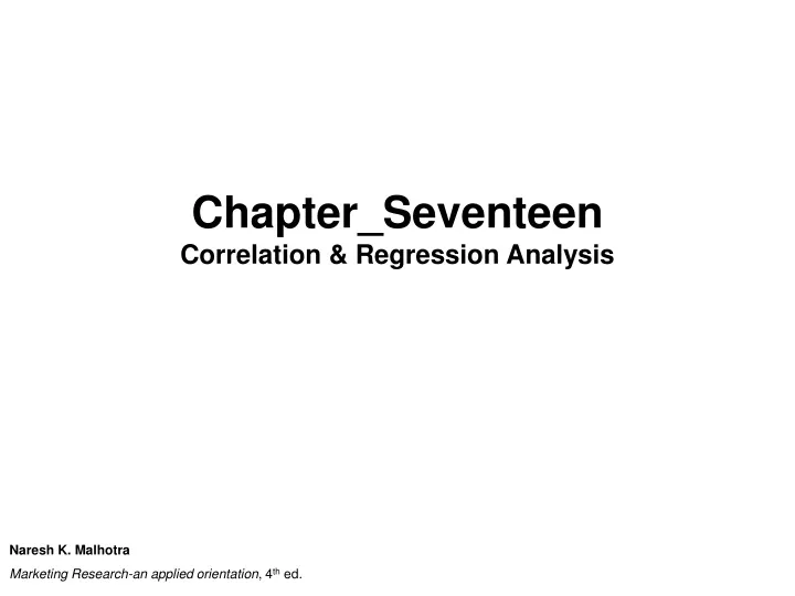 chapter seventeen correlation regression analysis