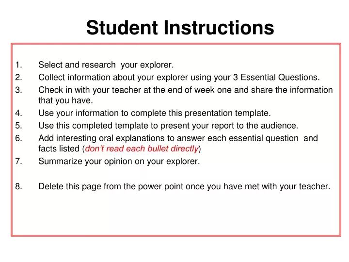 student instructions