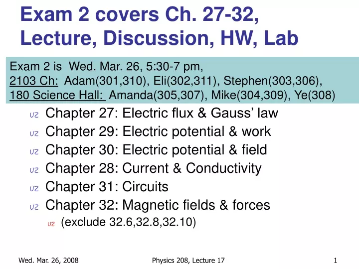 exam 2 covers ch 27 32 lecture discussion hw lab
