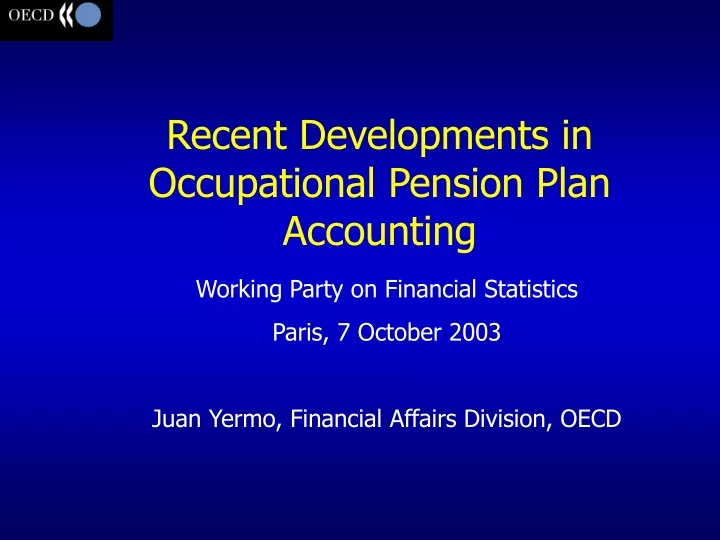 recent developments in occupational pension plan